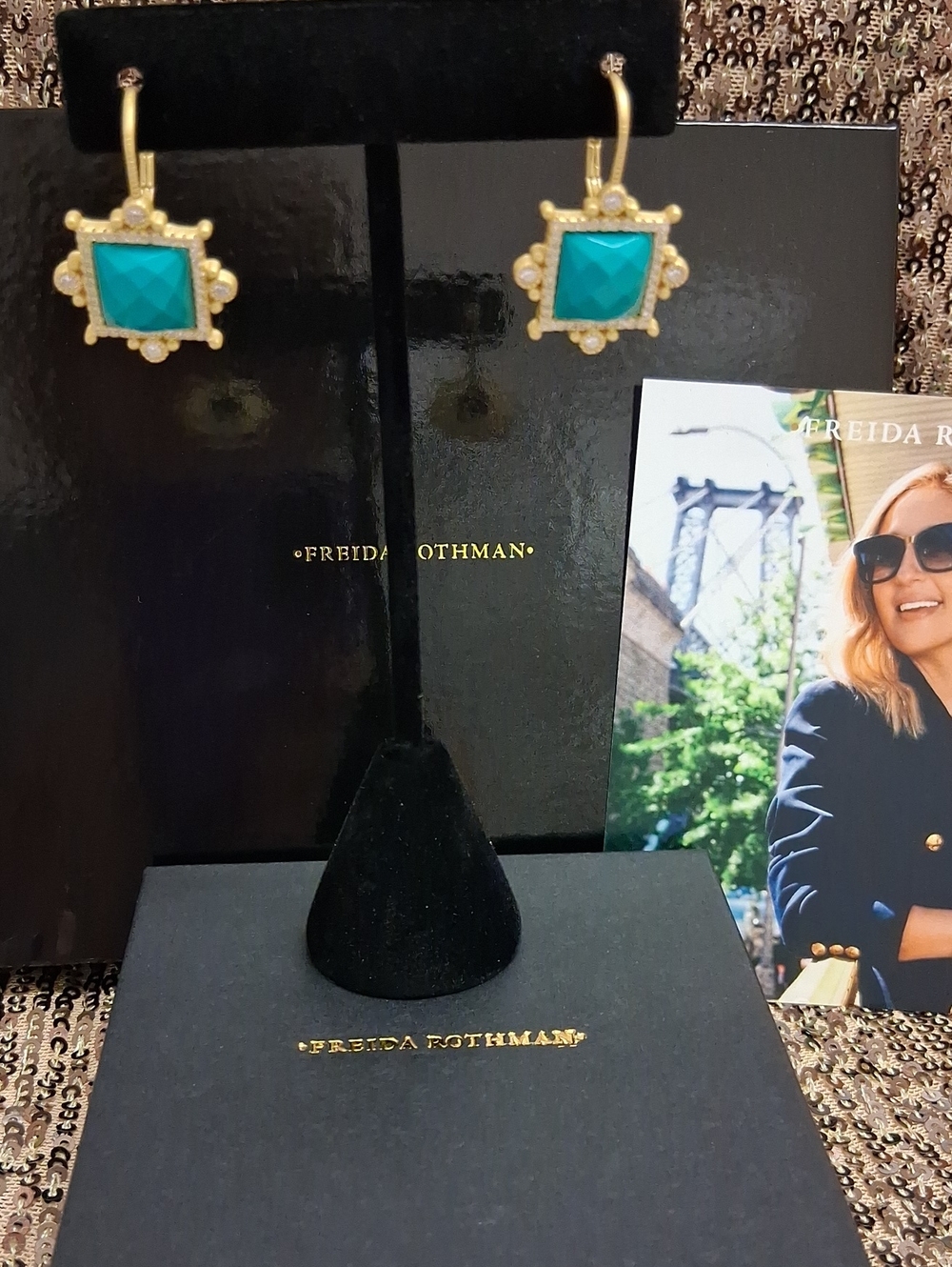 Freida Rothman Brooklyn Coast Starburst Turquoise Leverback Earrings 🩵🩵🩵